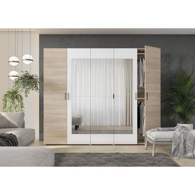 Шкаф пятидверный с зеркалами Горизонт, 2500х570х2072, Дуб сонома/Белый