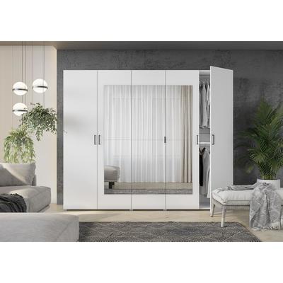 Шкаф пятистворчатый «Горизонт», с зеркалами, 2500×570×2072 мм, цвет белый/белый