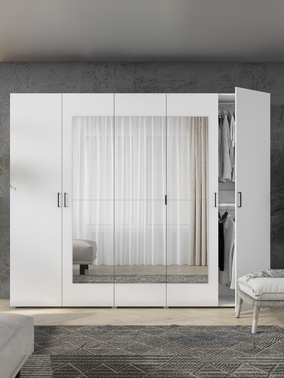 Шкаф пятистворчатый «Горизонт», с зеркалами, 2500×570×2072 мм, цвет белый/белый