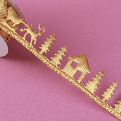 Лента декоративная фигурная «Новогодний лес», 30 мм, 9±0.5 м, цвет золотой