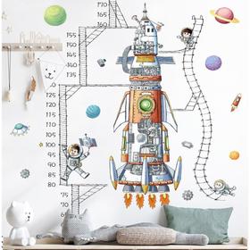 Наклейка пластик интерьерная цветная "Космонавты и ракета" 30х90 см набор 2 листа