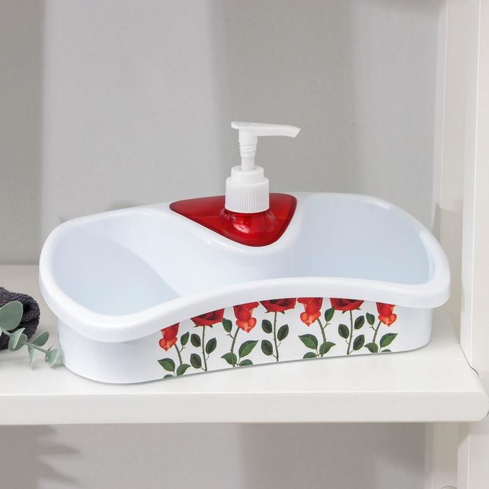 Подставка для ванных и кухонных принадлежностей с дозатором, 26×12×13 см, цвет МИКС - фото 1927760475