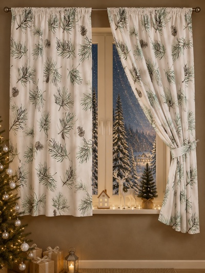 Шторы для кухни с подхватами Christmas tree, 145×180 см - 2 шт., габардин