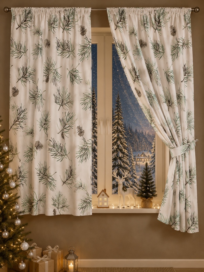 Шторы для кухни с подхватами Christmas tree, 145×180 см - 2 шт., габардин