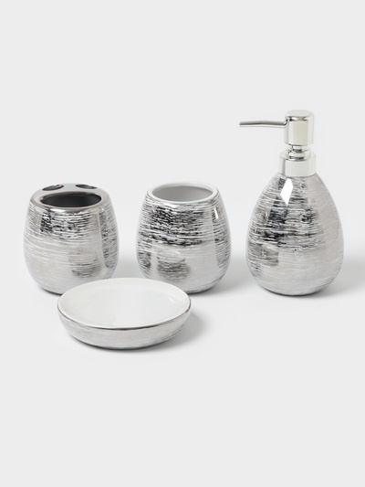 Набор аксессуаров для ванной комнаты «Нити», 4 предмета, мыльница, дозатор 400 мл, 2 стакана, серебряный