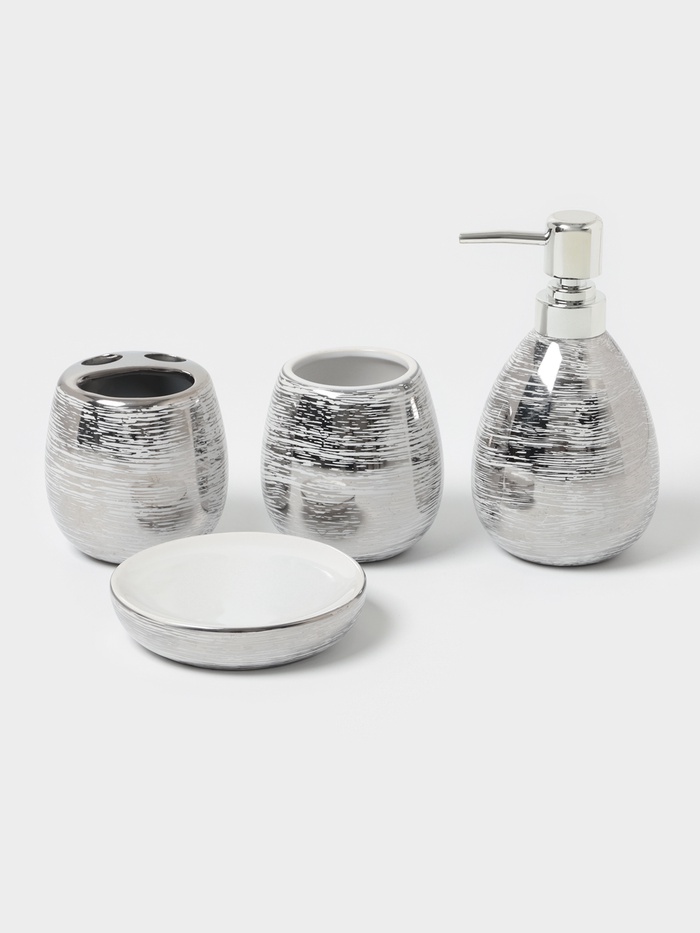 Набор аксессуаров для ванной комнаты «Нити», 4 предмета, мыльница, дозатор 400 мл, 2 стакана, серебряный - Фото 1