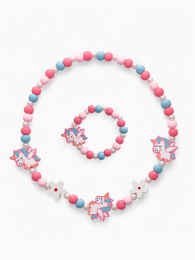 Набор детских украшений Выбражулька «Единорожки милые», 2 предмета: бусы, браслет, розовый