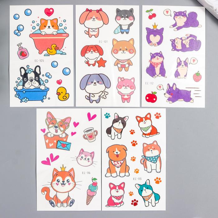 Татуировка на тело цветная "Пёсики корги" МИКС 12х7,5 см - Фото 1