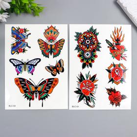 Татуировка на тело цветная "Бабочки и розы. Мексика" МИКС 15х11 см