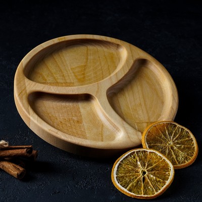 Менажница деревянная круглая Доляна «Валенсия», d=20 см, 3 секции, берёза, пропитана маслом