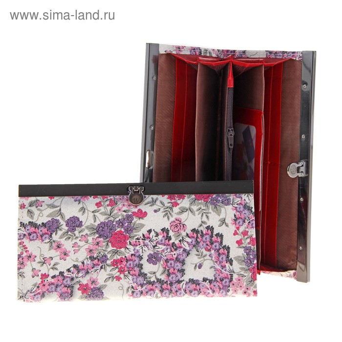 Кошелек женский "Цветы" 4 отделения, розовый - Фото 1