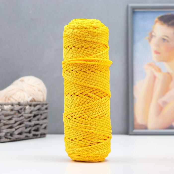 Шнур для вязания плоский 4 мм, 2 нити, полипропилен 100%, 100м/250гр (1303 Желтый) - Фото 1