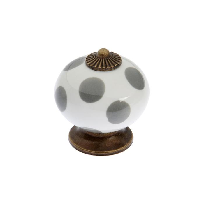 Ручка кнопка ТУНДРА, керамическая, цвет белый с серыми кругами - Фото 1
