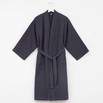 Халат вафельный женский удлинённый Этель «Boho» размер 42-44, цвет тёмно-серый, 100% хлопок, 290 г/м²