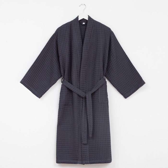 Халат вафельный женский удлинённый Этель «Boho» размер 42-44, цвет тёмно-серый, 100% хлопок, 290 г/м² - Фото 1