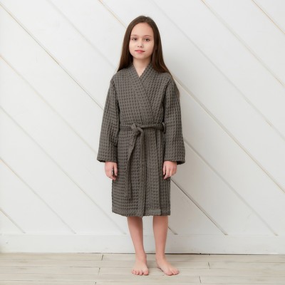 Халат вафельный детский Крошка Я Boho размер 30 (98-104 см), светло серый, 100% хлопок 290 г/м²
