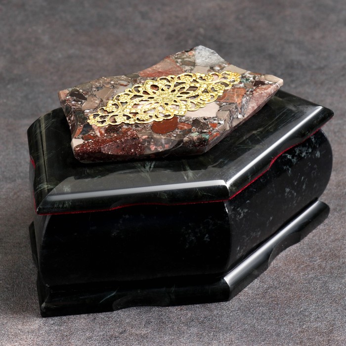 Ларец "Кружевной узор", 16х9х8 см, натуральный камень, змеевик - Фото 1