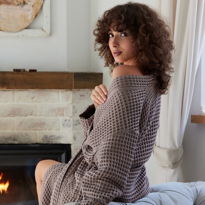 Халат вафельный женский удлинённый «Этель» Boho, размер 54-56, хлопок, 290 г/м², бежевый