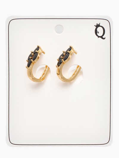 Серьги со стразами «Циркония» квартет, чёрные в золоте