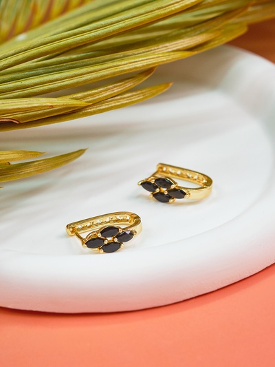 Серьги со стразами «Циркония» квартет, чёрные в золоте