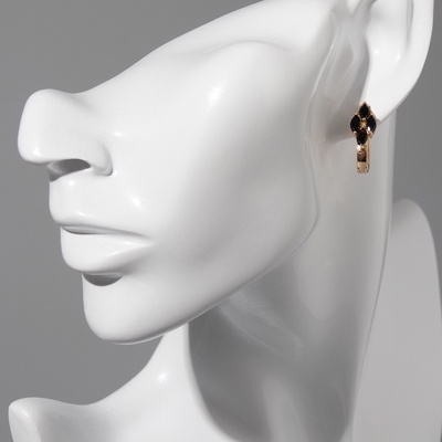 Серьги со стразами «Циркония» квартет, чёрные в золоте