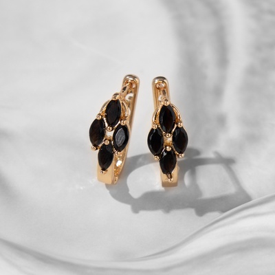 Серьги со стразами «Циркония» квартет, чёрные в золоте
