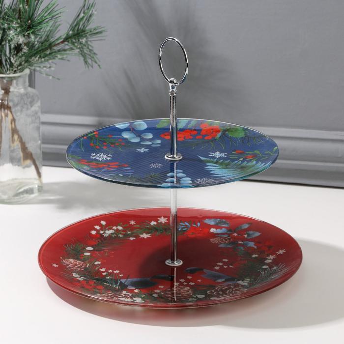 Двухъярусное блюдо «Снегири», 25 см - Фото 1