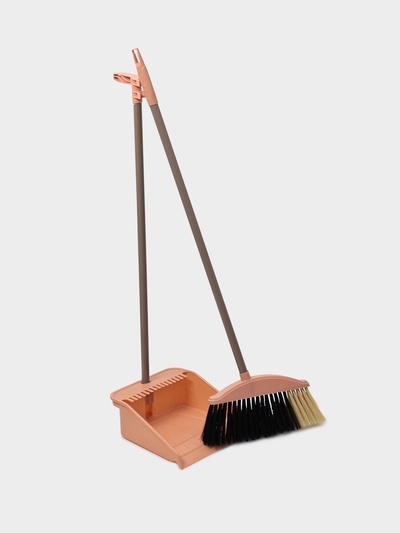 Щётка для пола: совок 24×25×81 см, щётка 24 см, персиковая