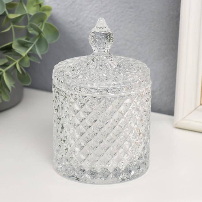 Шкатулка для украшений «Цилиндр с ромбиками», стекло, прозрачная, 14.5×8.5×8.5 см - Фото 1