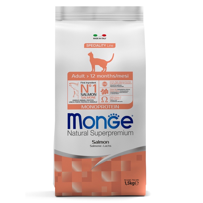 Сухой корм Monge Cat Speciality Line Monoprotein Adult для кошек, лосось, 1.5 кг