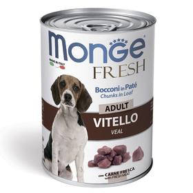 Влажный корм Monge Dog Fresh Chunks in Loaf для собак, мясной рулет из телятины, 400 г