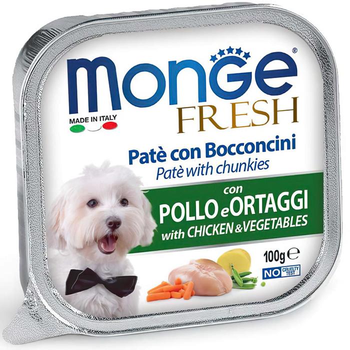 Влажный корм Monge Dog Fresh для собак, с курицей и овощами, консервы, 100 г - Фото 1