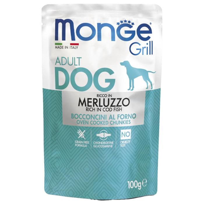 Влажный корм Monge Dog Grill для собак, треска, пауч, 100 г - Фото 1