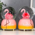 Сувенир полистоун водяной шар музыка "Фламинго-цветок" крутится d=10 см МИКС 15,5х10х10 см - Фото 1
