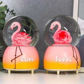 Сувенир полистоун водяной шар музыка 'Фламинго-цветок' крутится d=10 см МИКС 15,5х10х10 см