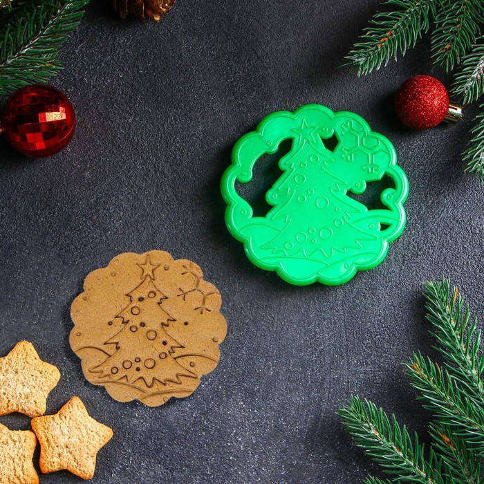 Форма для печенья «Ёлочка», вырубка, штамп, d=9 см, зелёная - Фото 1
