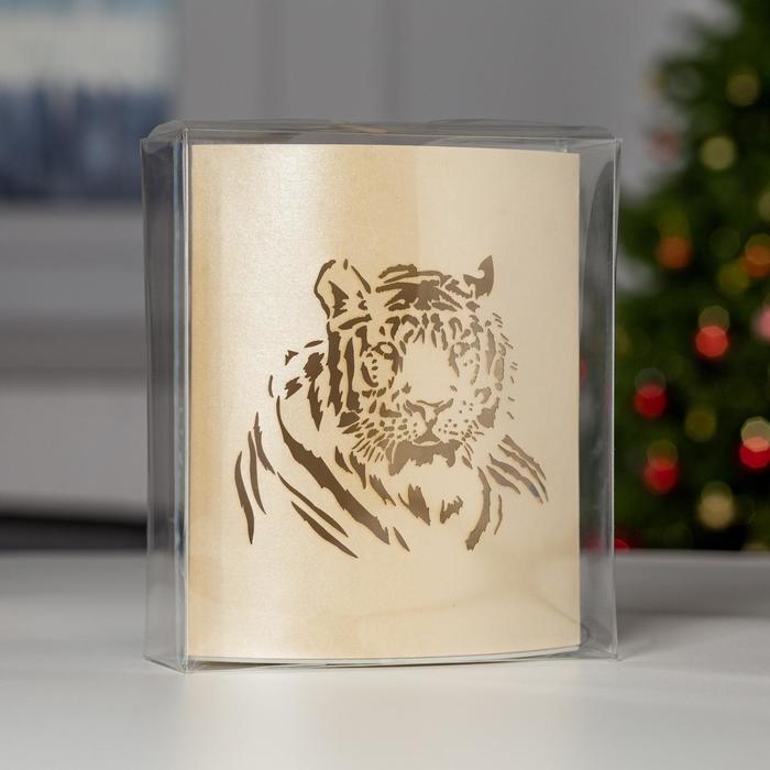 Светодиодная фигура «Тигр» 13 × 16 × 5 см, картон, батарейка ААх2 (не в комплекте), свечение тёплое белое - фото 1899984272