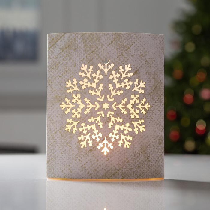 Светодиодная фигура «Снежинка» 13 × 16 × 5 см, картон, батарейка ААх2 (не в комплекте), свечение тёплое белое - фото 1901456737