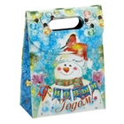Пакет подарочный (блестки) «Снеговики», 12 × 16 см - Фото 1