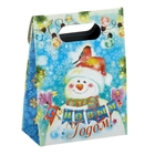 Пакет подарочный (блестки) «Снеговики», 12 × 16 см - Фото 2