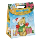 Пакет подарочный (блестки) «Мишка с подарком», 18 × 23 см - Фото 1
