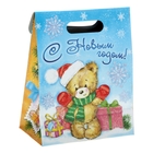 Пакет подарочный (блестки) «Мишка с подарком», 18 × 23 см - Фото 2