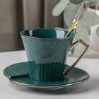 Чайная пара керамическая «Элизабет», 3 предмета: чашка 240 мл, блюдце d=13,5 см, ложка, цвет зелёный - фото 320357738