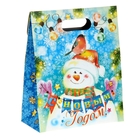 Пакет подарочный (блестки) «Снеговики», 26 × 32 см - Фото 3