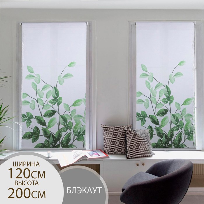 Штора рулонная «Ветви», блэкаут, 120×200 см, белая - Фото 1