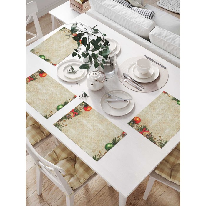 Комплект салфеток для сервировки стола «Новогодняя ёлка винтаж», прямоугольные, размер 32х46 см, 4 шт - Фото 1