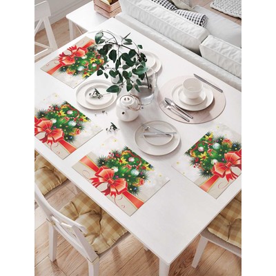 Комплект салфеток для сервировки стола «Новогодняя открытка», прямоугольные, размер 32х46 см, 4 шт
