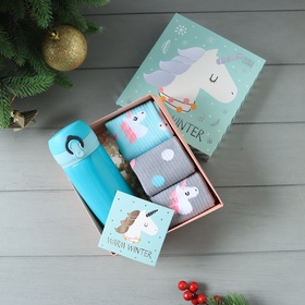 Подарочный набор термос и носки 3 пары KAFTAN «Новый год: Единорог»‎, р.36-39