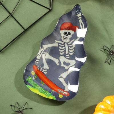 Блюдо стеклянное сервировочное Доляна «Хэллоуин. Скелет», 20×11,2 см