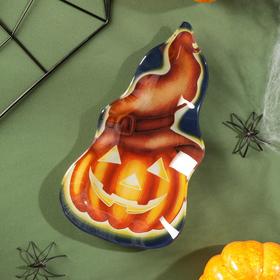 Блюдо стеклянное сервировочное Доляна «Хэллоуин. Тыква в шляпе», 20×11,2 см